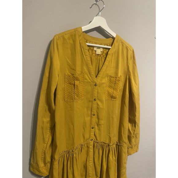 Anthropologie Maeve Marlie Dress Womens 6 Button Front Long‎ sleeve Yellow Gold - Picture 3 of 9